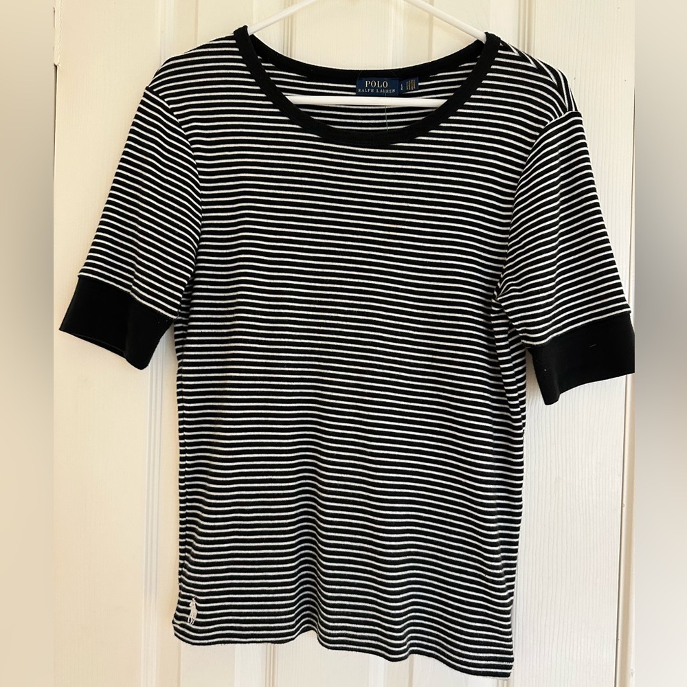 Polo Ralph Lauren 3/4 sleeve Women Large Black and White Stripes T-Shirt